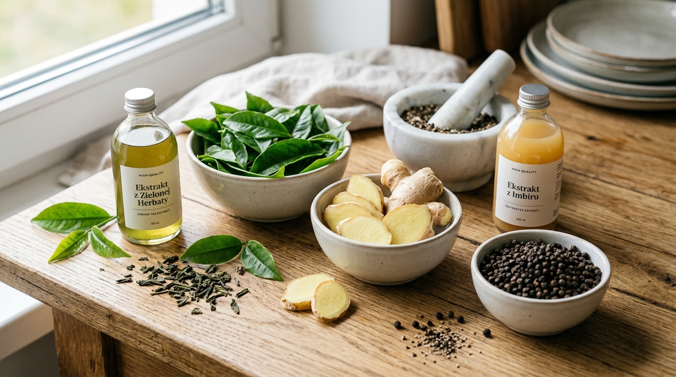 Ekstrakty z zielonej herbaty, imbiru i piperyny jako składniki naturalnego wsparcia metabolizmu